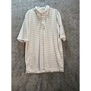 Greg Norman‎ Play Dry Golf Polo Shirt Mens L/G Large White Striped Short Sleeve